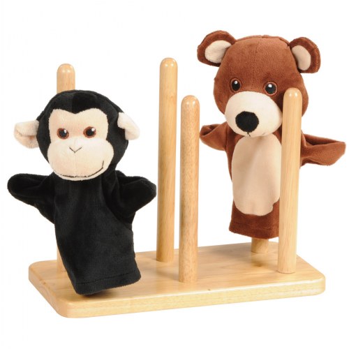 Wooden, Tiered Puppet Stand Holds 6 Puppets