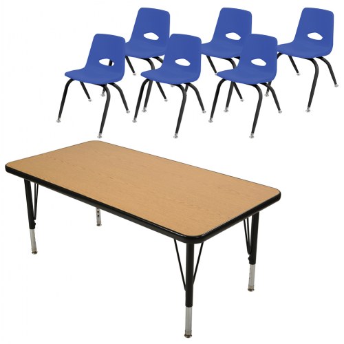 30 x 60 Table with Six Dark Blue Chairs (15.5" Seating Ht) - 4-5 yrs