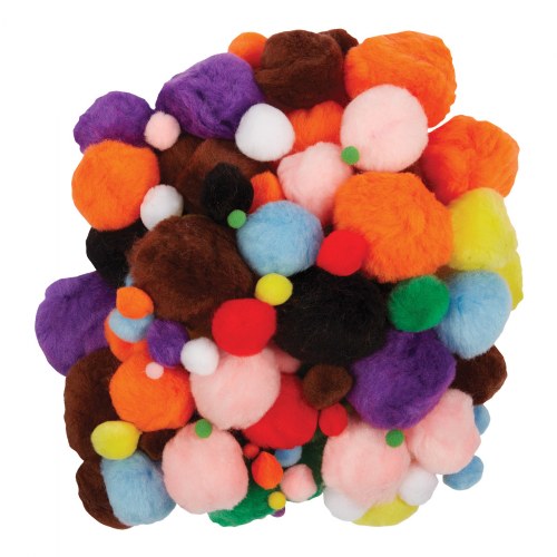 Pom Poms Bright Hues - 200 Count Assorted Sizes