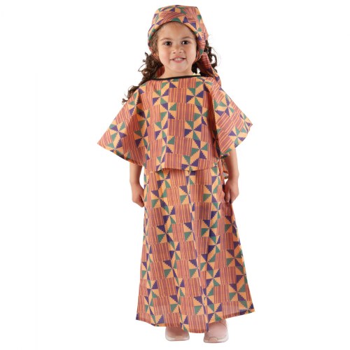 Festive Multiethnic Kente-Inspired Boubou Girl Garment