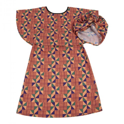 Festive Multiethnic Kente-Inspired Boubou Girl Garment
