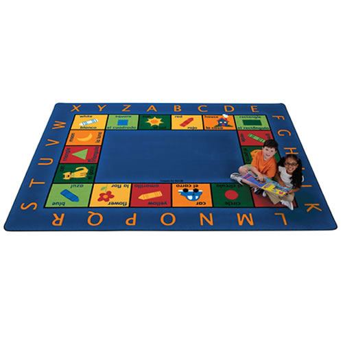 This wonderful rug, featuring 18 bilingual inner squares surrounded by an alphabet border, provides the perfect Circletime rug for any classroom or children's setting. The inner squares feature 6 simple icons, 6 colors and 6 shapes displaying their English and Spanish names.