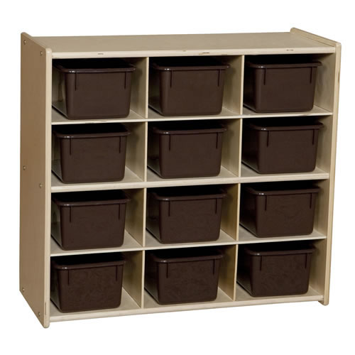 Baltic Birch Cubby Storage Unit with 12 Chocolate Tubs Assembled