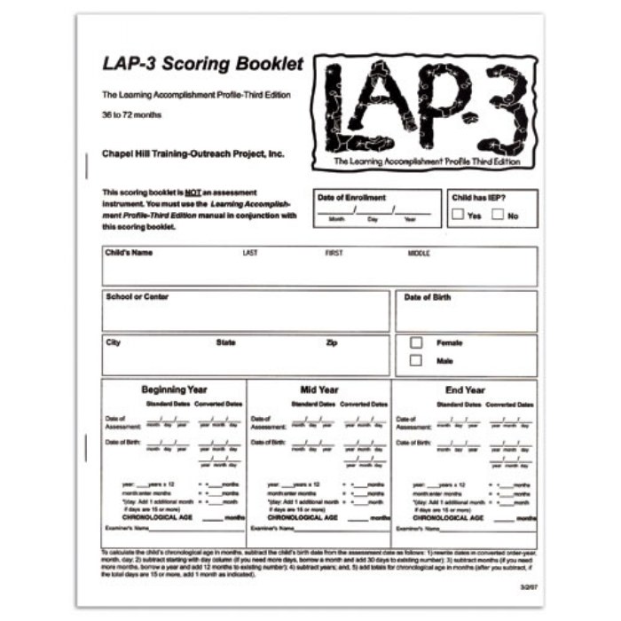 Primary Image of LAP&trade;-3 Scoring Booklets - Set of 20