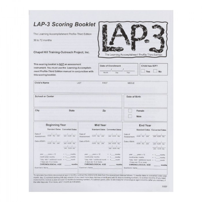 Primary Image of LAP&trade;-3 Scoring Booklets - Set of 20