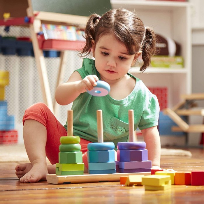 Alternate Image #1 of Toddler Wooden Geometric Stacker with Colorful Shapes