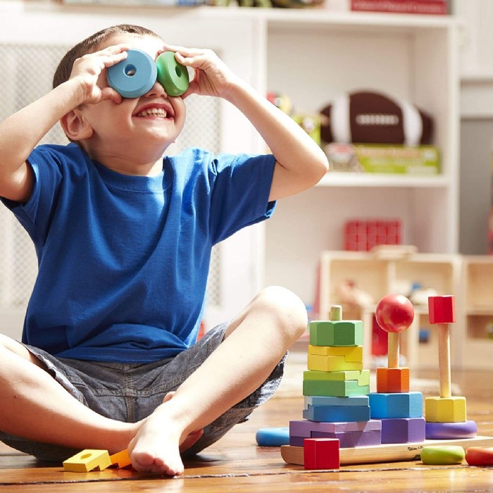 Alternate Image #1 of Toddler Wooden Geometric Stacker with Colorful Shapes