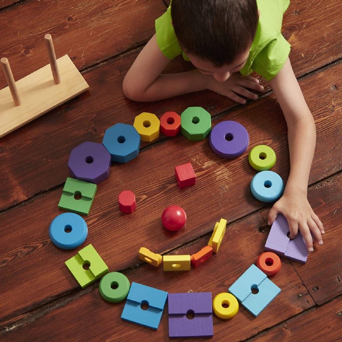 Alternate Image #1 of Toddler Wooden Geometric Stacker with Colorful Shapes