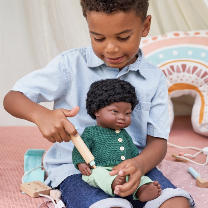 Alternate Image #1 of Doll with Down Syndrome - African Boy 15"