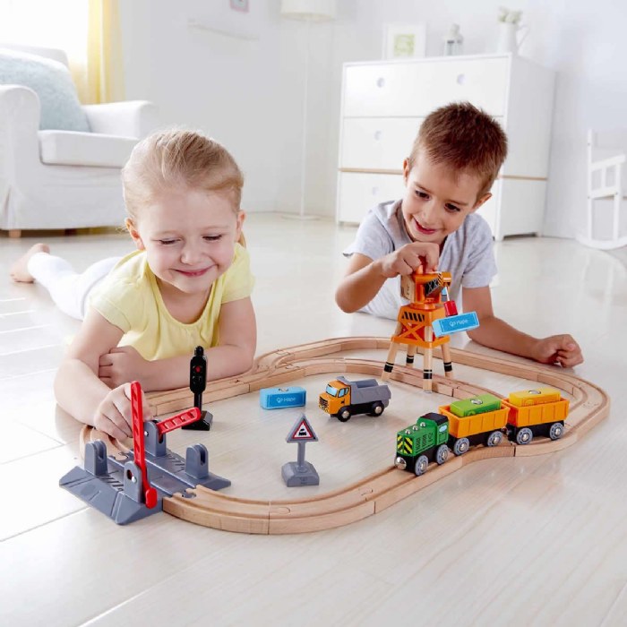 Alternate Image #1 of Crossing & Crane Set - 34 Piece Wooden Railway Playset