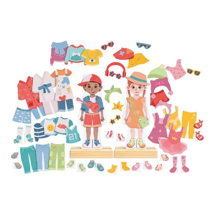 Primary Image of Wooden Dress-Up Magnetic Puzzle - Boy and Girl Models - 66 Pieces