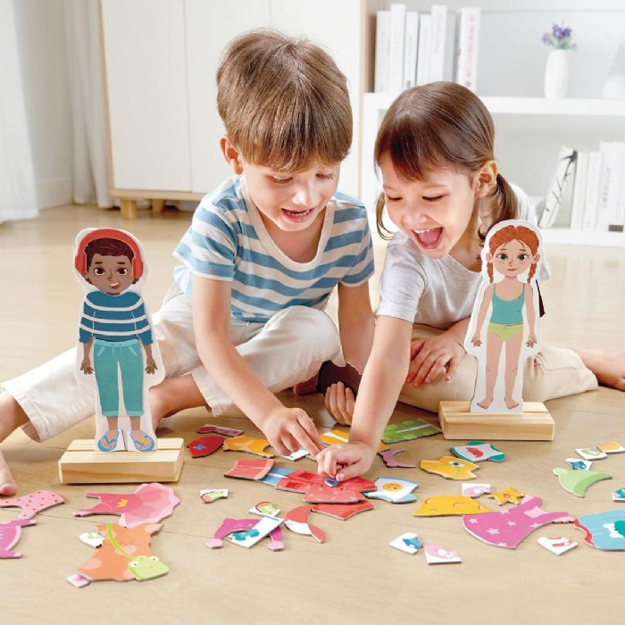 Alternate Image #1 of Wooden Dress-Up Magnetic Puzzle - Boy and Girl Models - 66 Pieces