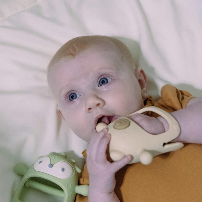 Alternate Image #1 of Silicone Teething Mittens - Set of 3