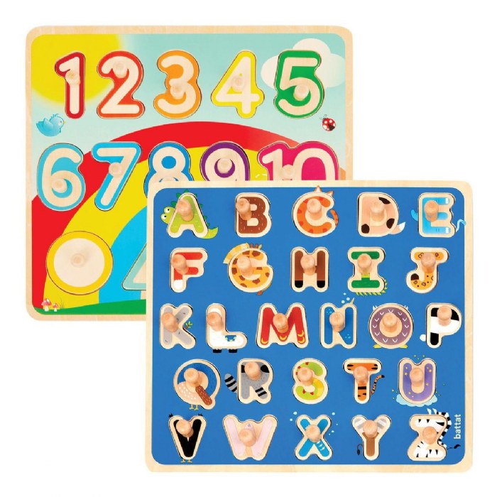 Primary Image of Wooden ABC and Numbers Peg Puzzle Set