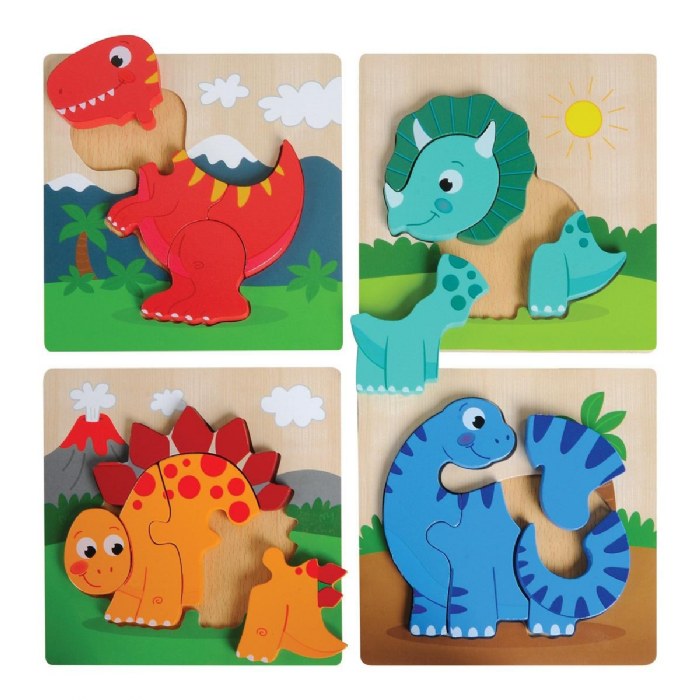 Alternate Image #1 of Chunky Wooden Dinosaur Puzzles - Set of 4