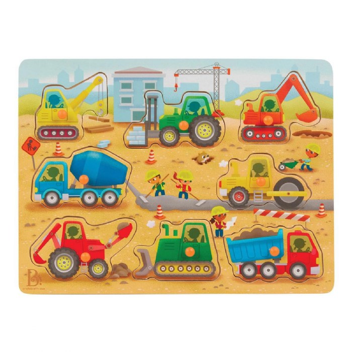 Alternate Image #1 of Transport & Construction Vehicles Peg Puzzle 2-Pack