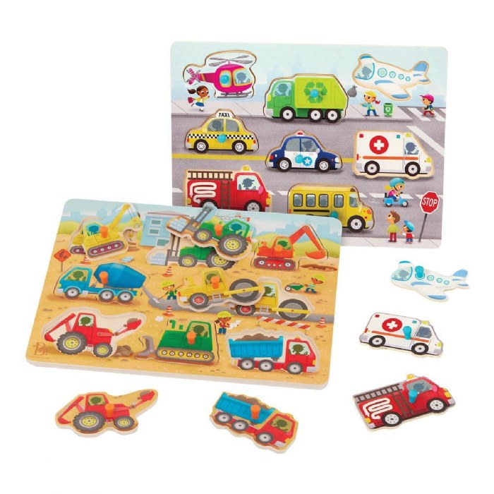 Alternate Image #1 of Transport & Construction Vehicles Peg Puzzle 2-Pack