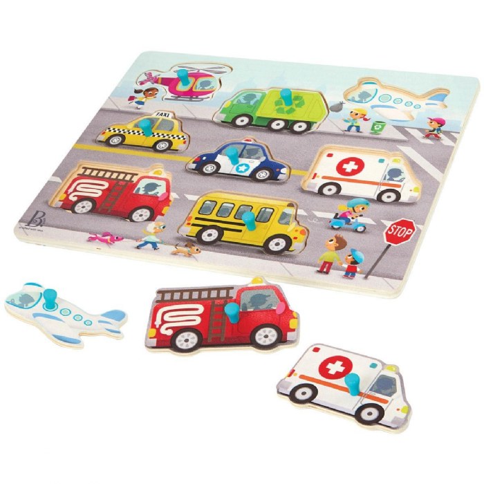 Alternate Image #1 of Transport & Construction Vehicles Peg Puzzle 2-Pack