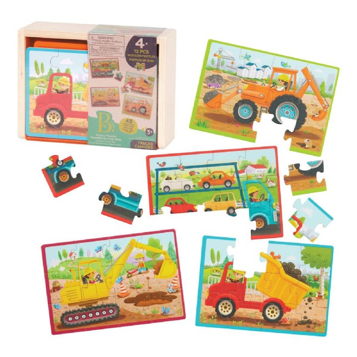 Alternate Image #1 of 4 Wooden Construction Jigsaw Puzzles in Wood Box