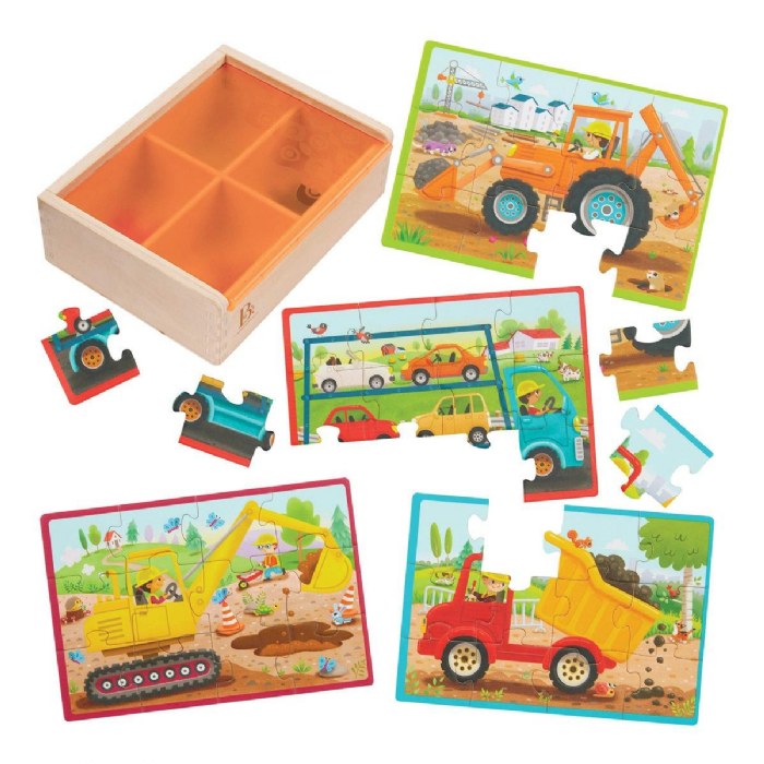 Alternate Image #1 of 4 Wooden Construction Jigsaw Puzzles in Wood Box