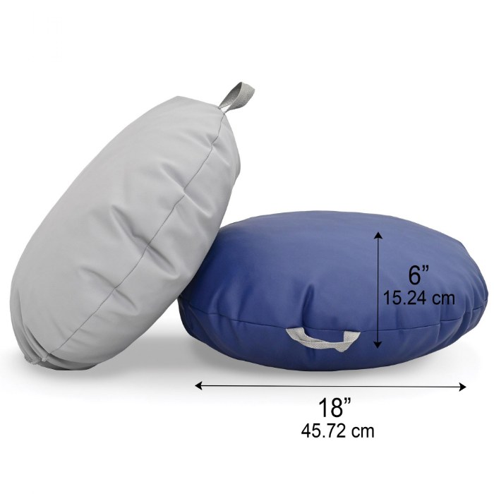 Alternate Image #1 of Gray & Navy Mini Round Poufs with Handle - Set of 2