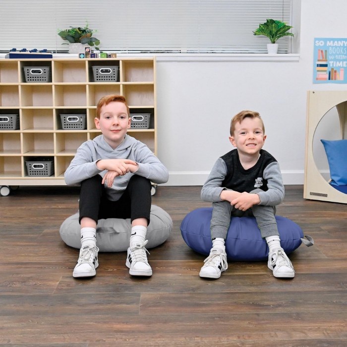 Alternate Image #1 of Gray & Navy Mini Round Poufs with Handle - Set of 2
