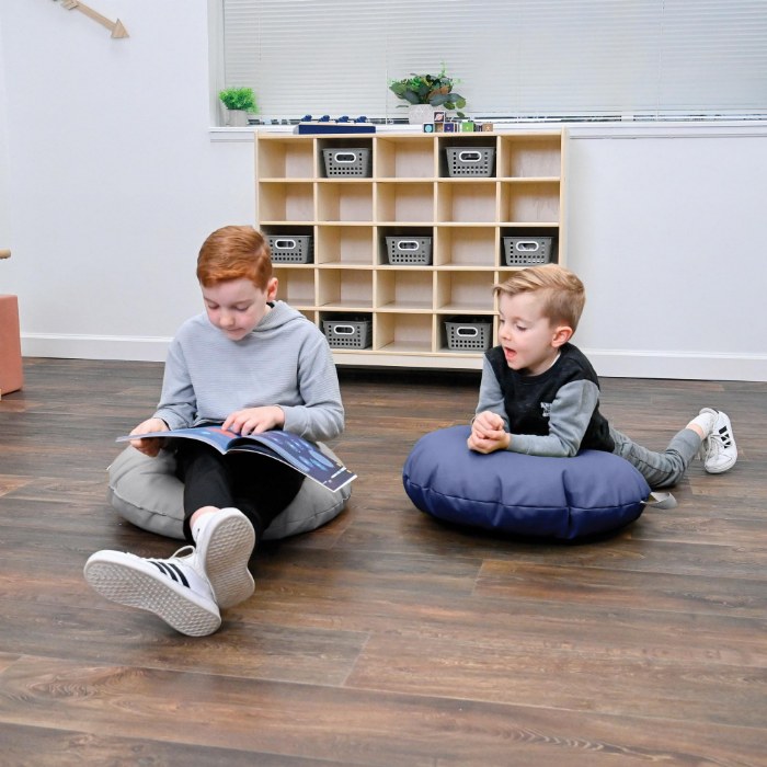 Alternate Image #1 of Gray & Navy Mini Round Poufs with Handle - Set of 2