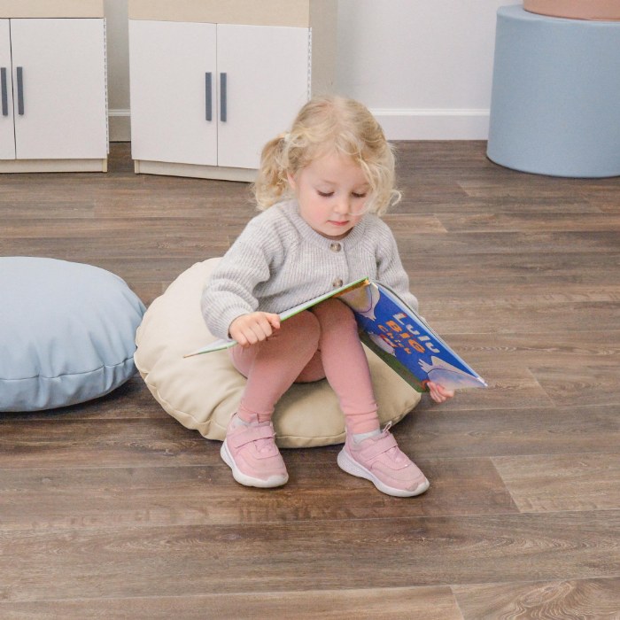 Alternate Image #1 of Fog Blue & Sand Mini Round Poufs with Handle - Set of 2