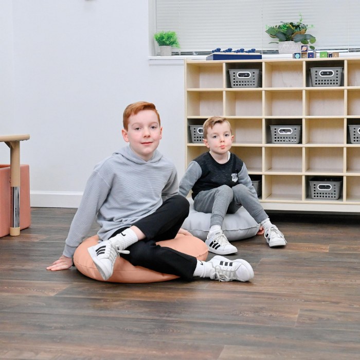 Alternate Image #1 of Fog Blue & Sand Mini Round Poufs with Handle - Set of 2
