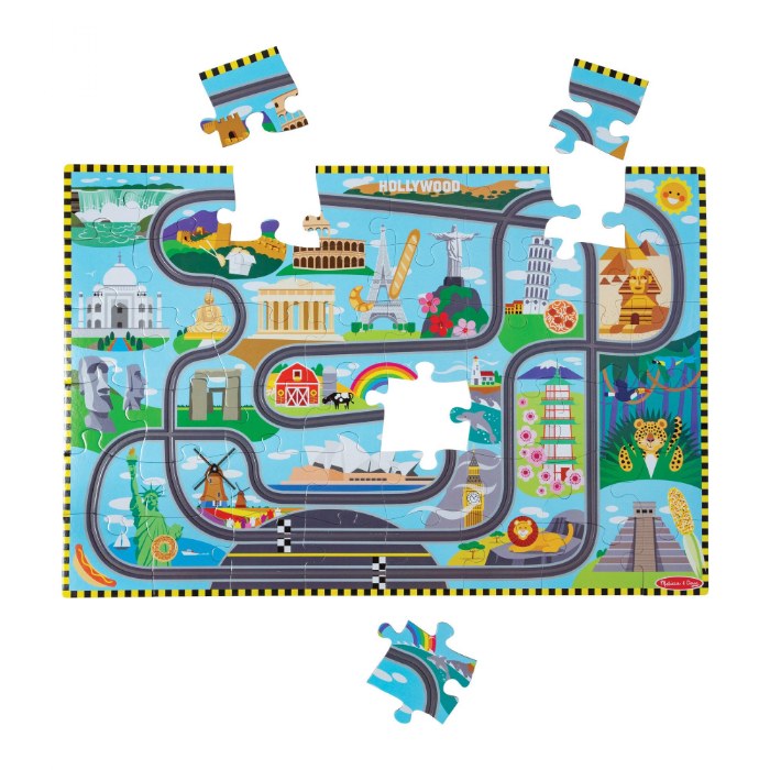 Alternate Image #1 of Race Around the World Tracks Floor Puzzle - 48 Pieces