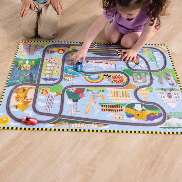 Alternate Image #1 of Race Around the World Tracks Floor Puzzle - 48 Pieces