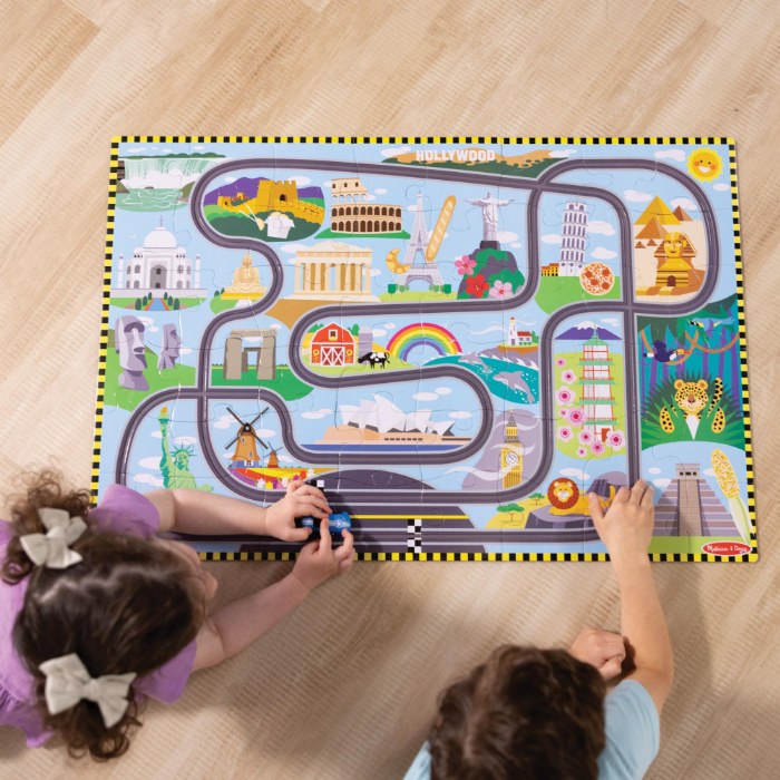 Alternate Image #1 of Race Around the World Tracks Floor Puzzle - 48 Pieces