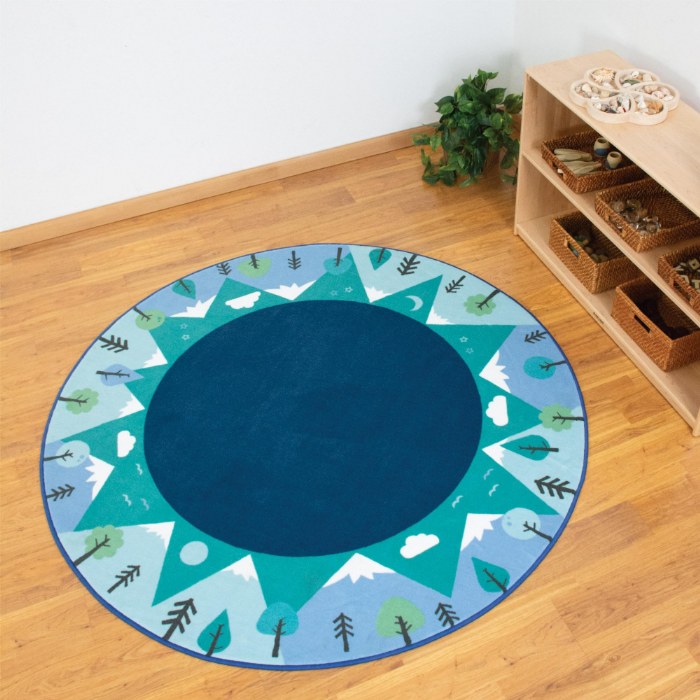 Alternate Image #1 of Tranquil Mountains Round Carpet - Blue