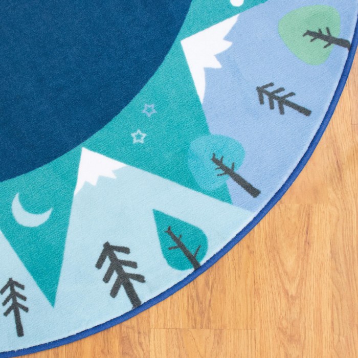 Alternate Image #1 of Tranquil Mountains Round Carpet - Blue