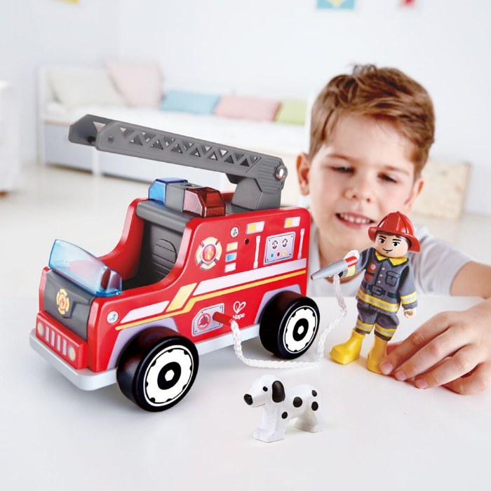 Alternate Image #1 of Wooden Fire Engine Playset with Ladder, Fireman and Dog