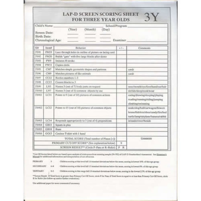 Primary Image of LAP&trade;-D Screens Age 3 Scoring Profile