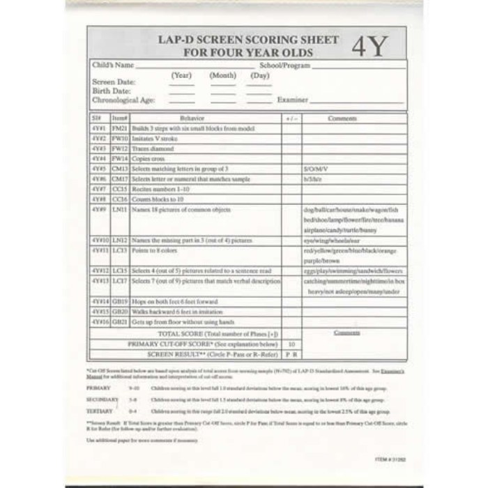 Primary Image of LAP&trade;-D Screens Age 4 Scoring Profile