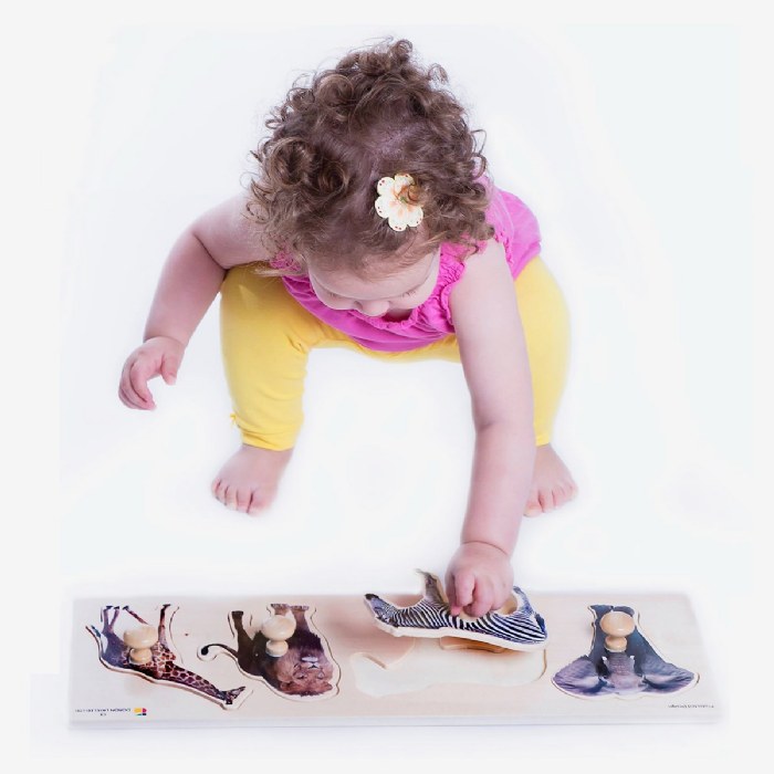 Alternate Image #1 of Large Knob Wild Animals Puzzle - Elephant, Zebra, Lion, Giraffe