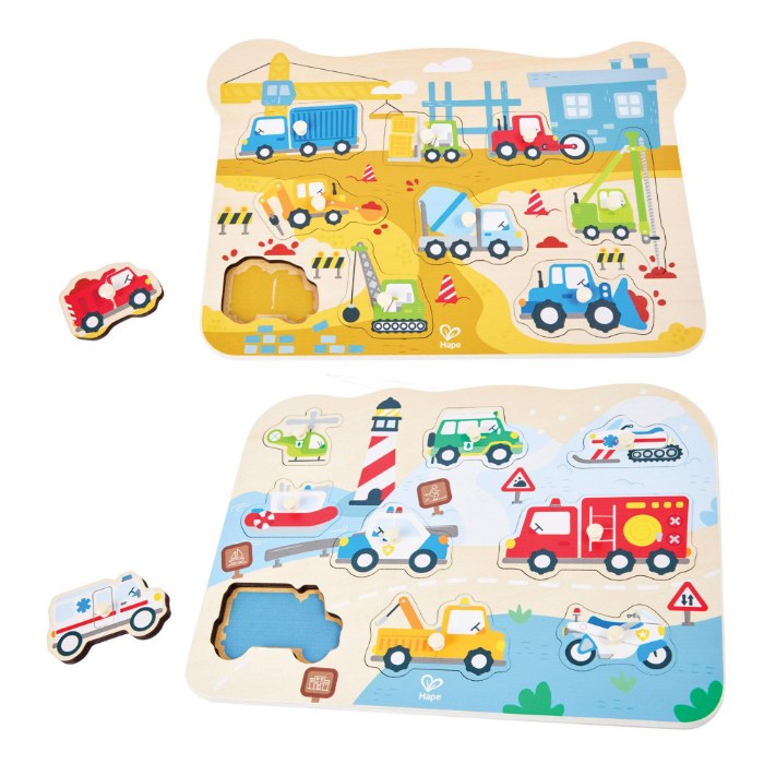 Primary Image of Vehicle Themed Peg Puzzle - Set of 2
