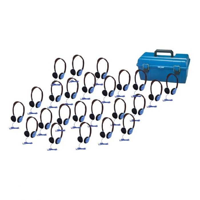 Alternate Image #1 of Multi Pack Deluxe Foam - 24 Personal Headphones in Blue with Carry Case