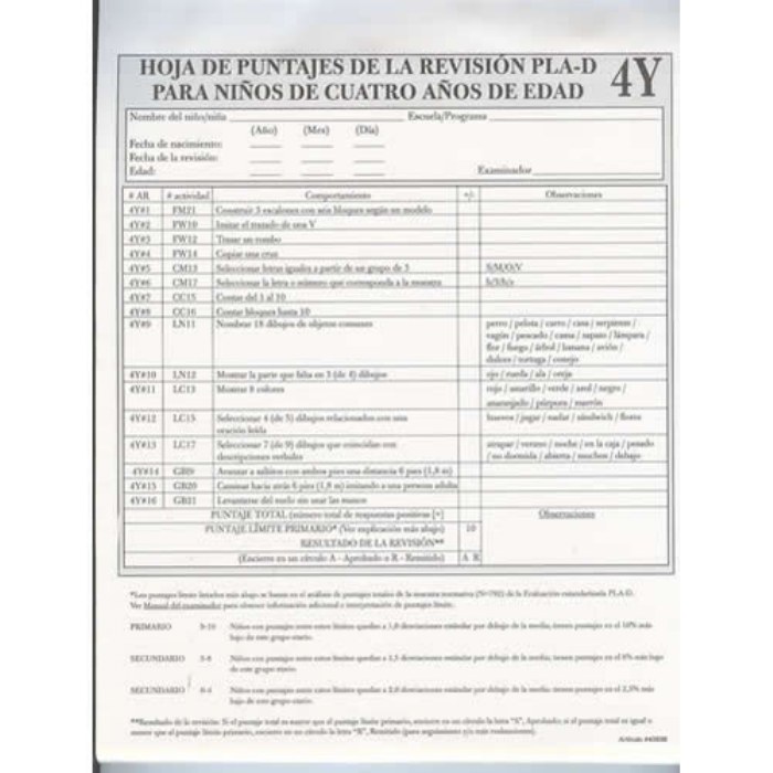 Primary Image of LAP&trade;-D Screens Age 4 Scoring Profile - Spanish