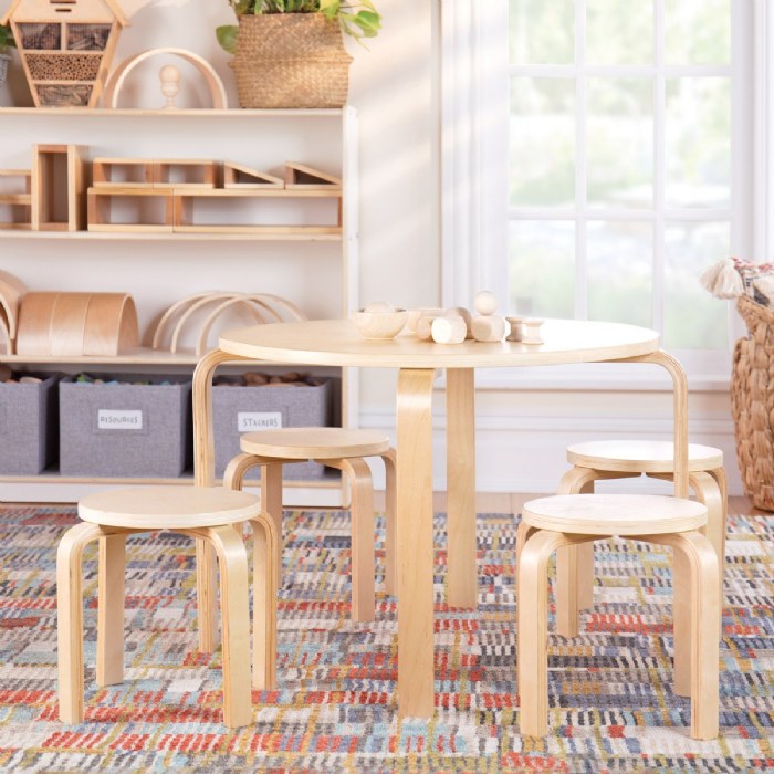 Alternate Image #1 of Natural Color 24" Round Nordic Table and 4 Stools