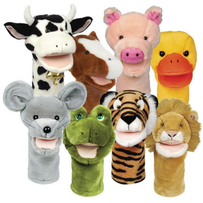 Primary Image of Plush Bigmouth Animal Hand Puppets - Set of 8