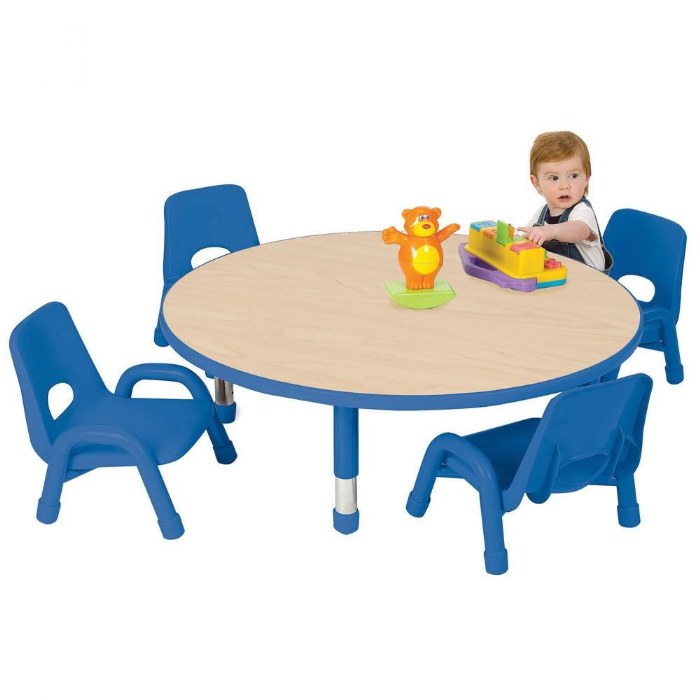 Primary Image of Nature Color Chunky 32" Round Table with 12-16" Adjustable Legs - Blue