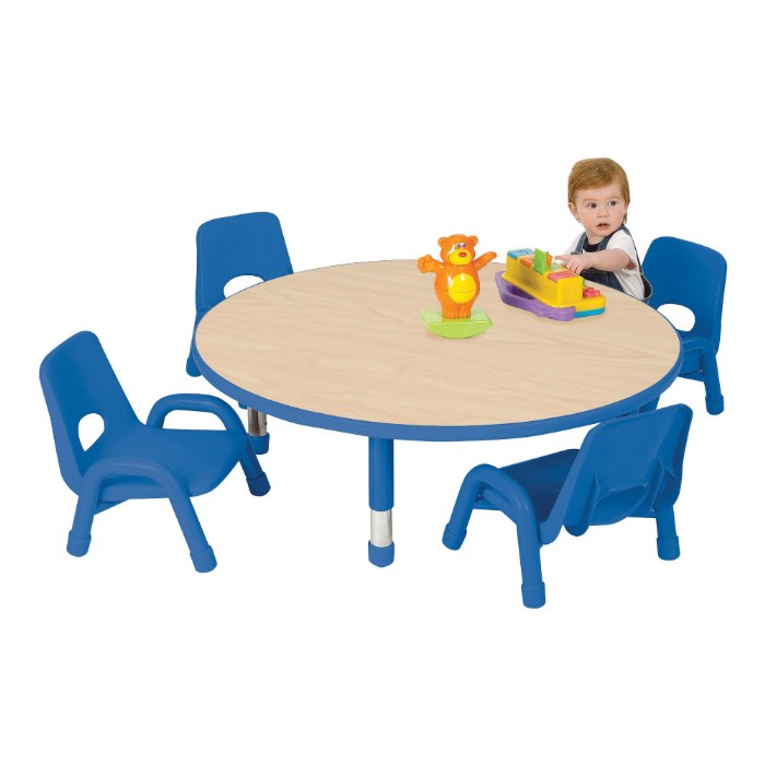 Alternate Image #1 of Nature Color Chunky 32" Round Table with 12-16" Adjustable Legs - Blue