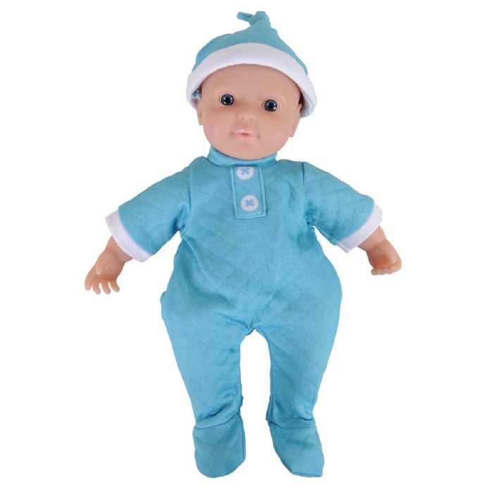 Alternate Image #1 of Soft Body 11" Baby Doll with Romper and Cap - Caucasian