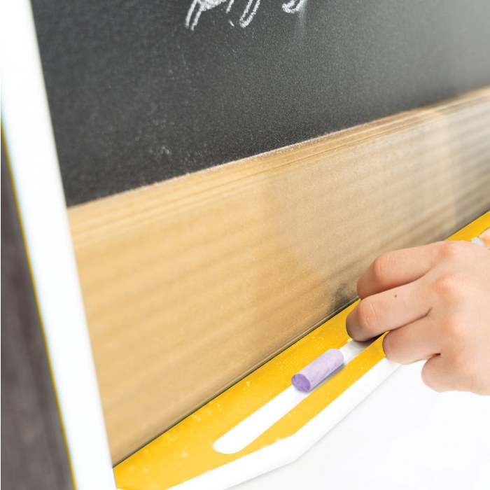 Alternate Image #1 of Double-Sided Magnetic Outdoor Chalkboard with Casters - Yellow/Chocolate