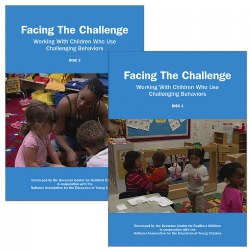 These instructional, interactive DVDs provide teachers with strategies for working with preschool children who display challenging behaviors. In addition to rich video footage, each DVD comes with a comprehensive facilitator's guide filled with activities and guidance for using the videos for staff professional development.  Disc One covers: What is Challenging Behavior?; Developmentally Appropriate Behavior; Why Do Kids Misbehave?; Parents as Partners; Skill Development Study #1. Disc Two covers: Prevention Strategies; Behavioral Planning I; Behavioral Planning II; Intervention Strategies; Skill Development Study #2.