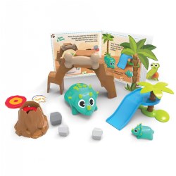 4 years & up. Join these playful dinos in early coding fun! This 15-piece Coding Critters set features interactive pets Rumble and Bumble along with a playset including a cave, slide, volcano launcher, and more. Play fetch, hide and seek, and other fun games with the pet playset or create your own coding stories and challenges. When you are not coding, you can pet, feed, and take care of Rumble just like a real pet in Play Mode. Read along and explore the coding adventures in the full-color storybook filled with multiple coding challenges. Coding Critters are interactive pets that introduce preschoolers to critical thinking, problem solving, and other skills through STEM-based play. Included: Rumble and Bumble Coding Critters, Playset with accessories, and a 20-page Storybook. Requires 3 AAA batteries, not included.