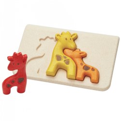 18 months & up. Help reunite colorful baby giraffes with their mother by fitting them together correctly in this beautiful chunky puzzle. Giraffes double as figures that stand up on their own and can be played with outside of the puzzle format for storytelling fun. Helps develop problem solving and fine motor skills. Included: Puzzle Board and 3 Giraffe puzzle pieces in different colors and sizes.